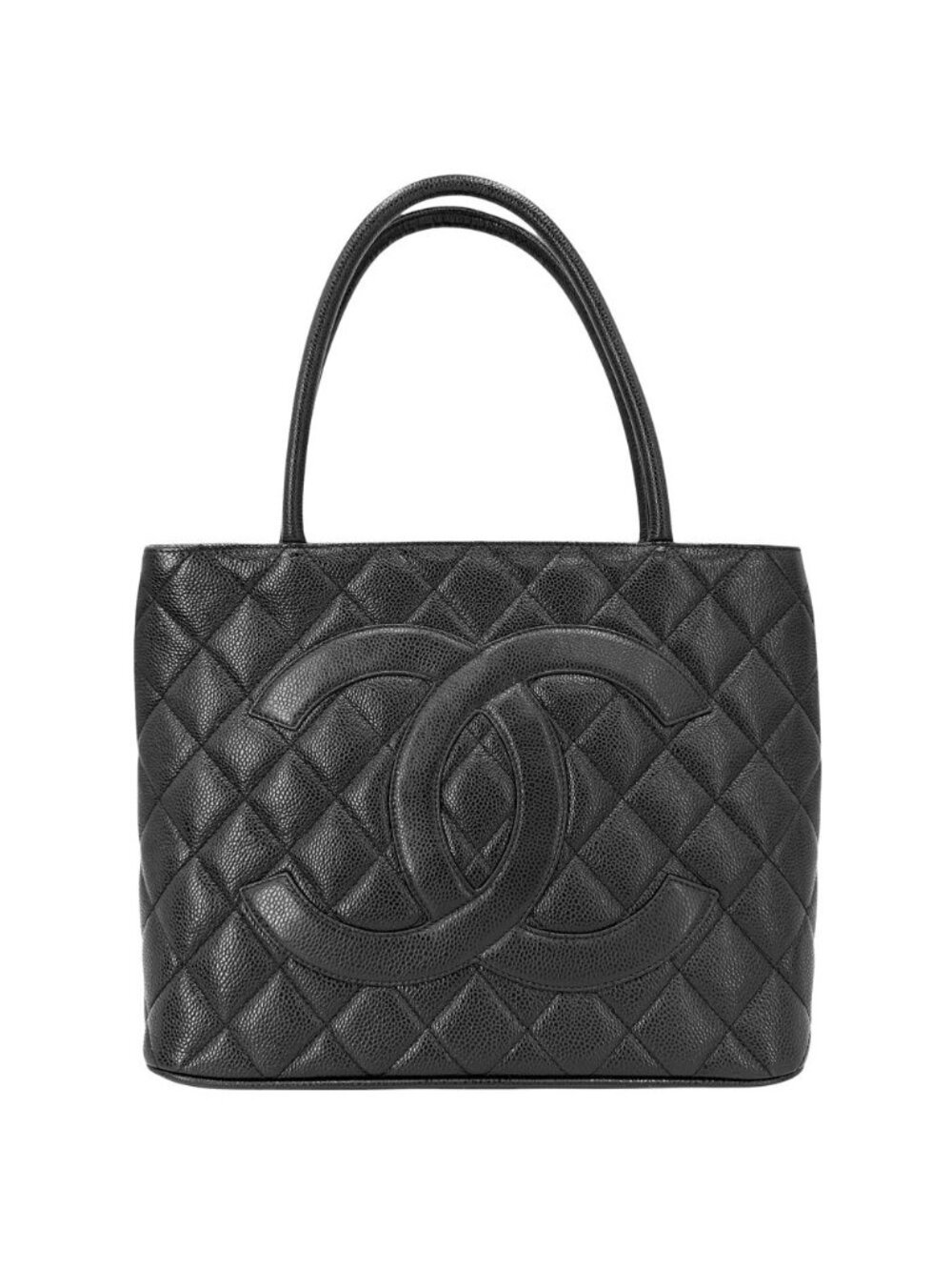 Chanel Tote Quilted Reissue Handbag Shoulder CC Logo Caviar Leather Black Silver